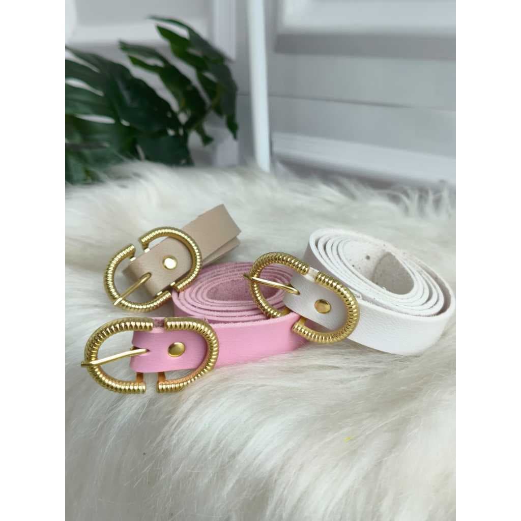 kit 3 cinto fino fivela ANNY casual e ajustavel fivela detalhada dourada LEIDI