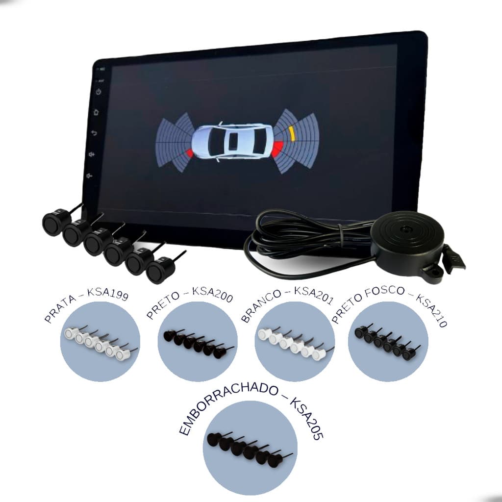 Sensor Estacionamento Universal para Multimidia Android Frente e Traseiro Multicolor
