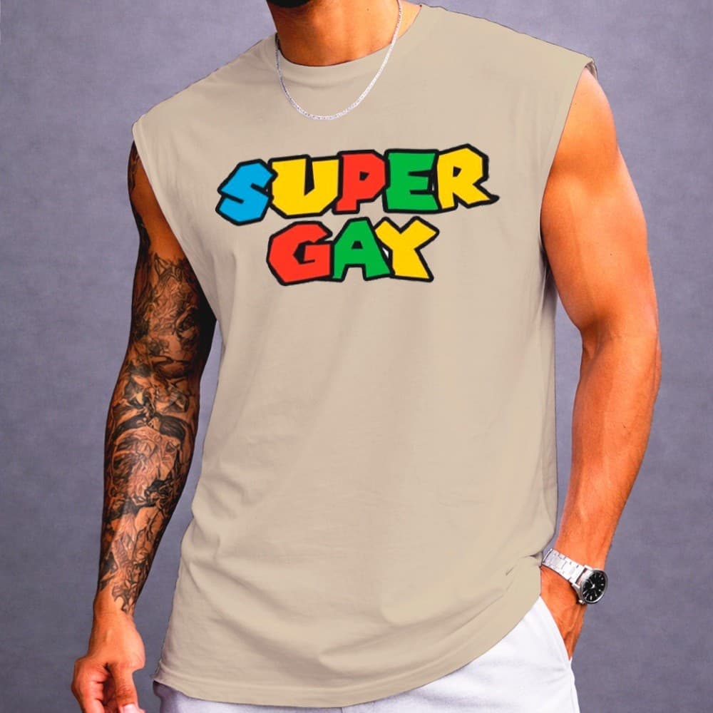 Camiseta Regata Oversized Lgbt Super Gay Uniseex Ref3691