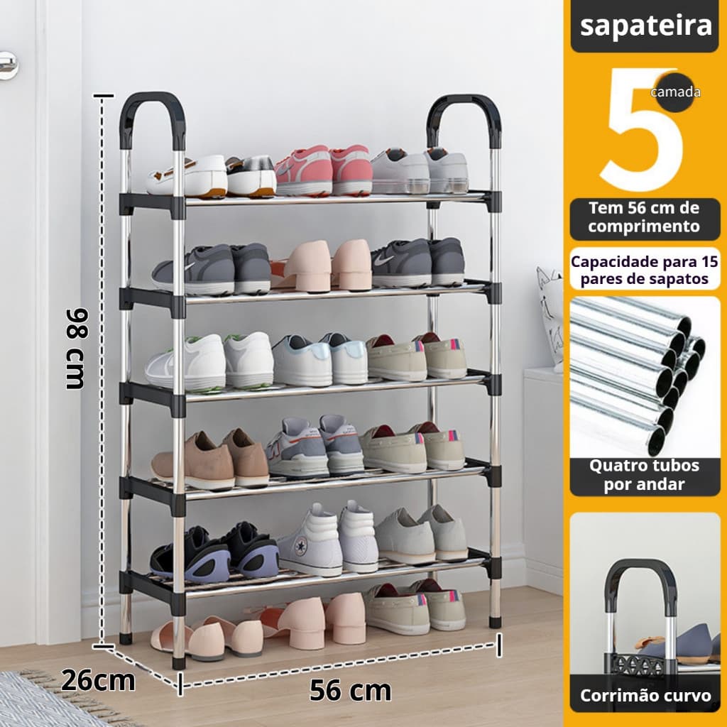 Sapateira Vertical 5 Andares Organizadora Desmontável Multiuso Rack em Metal e Plástico para Sapatos Livros Brinquedos
