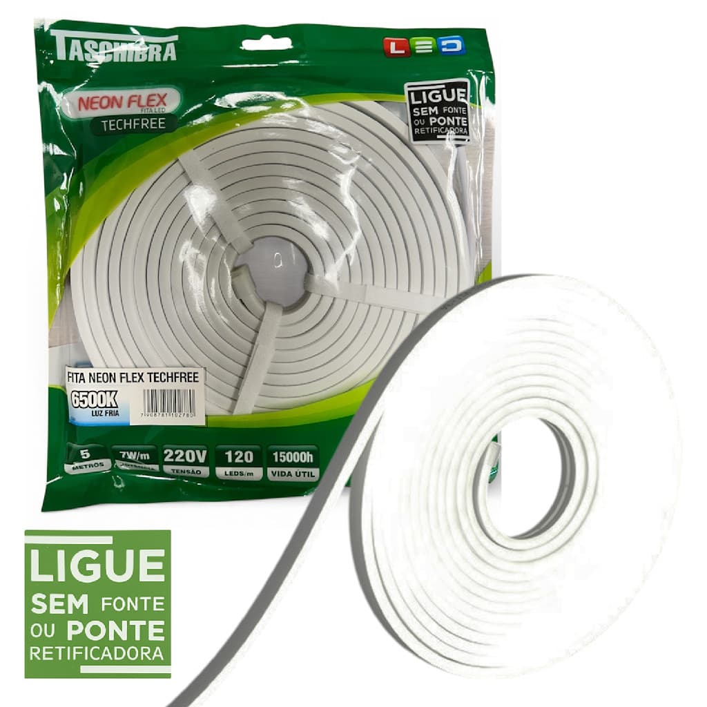 Fita Led Neon Flex 5 Metros 7W/M 120 Leds Branca 6500K 220V
