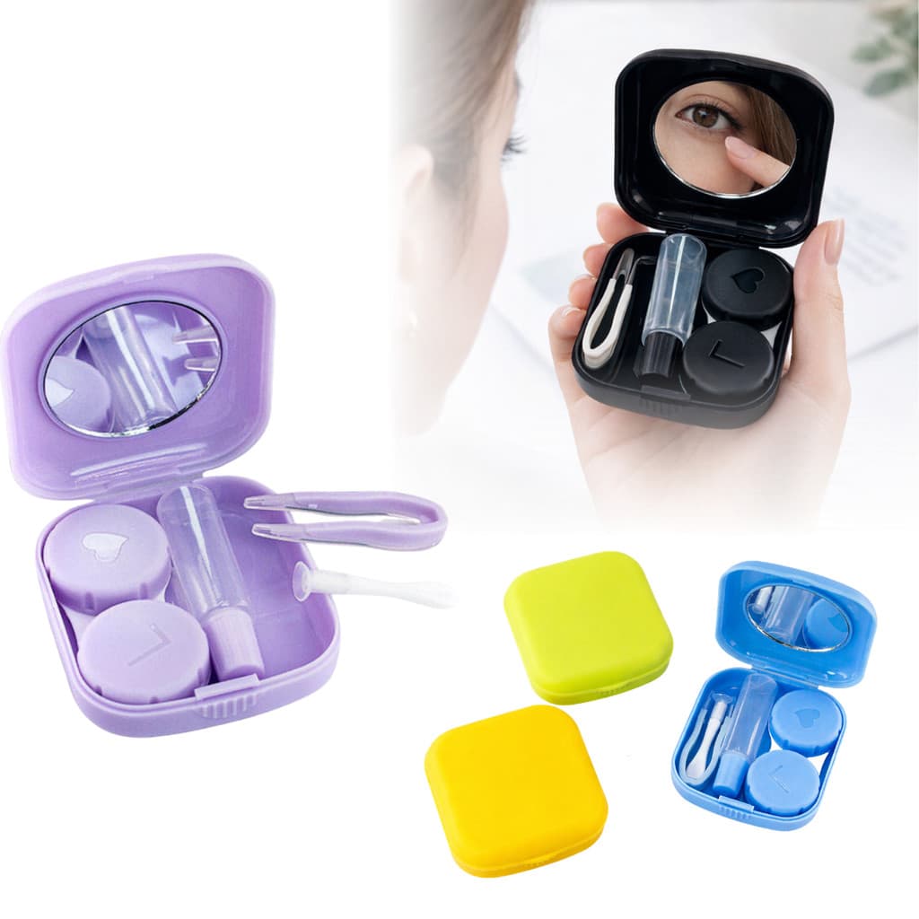 Kit 5 Pçs Porta Lente De Contato C/ Case De Plástico Várias Cores Pinça Ventosa