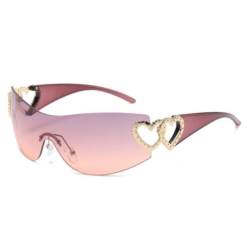 Óculos Feminino com Detalhe de Coração Lente Degradê Estilo Fashion Luxo Moderno