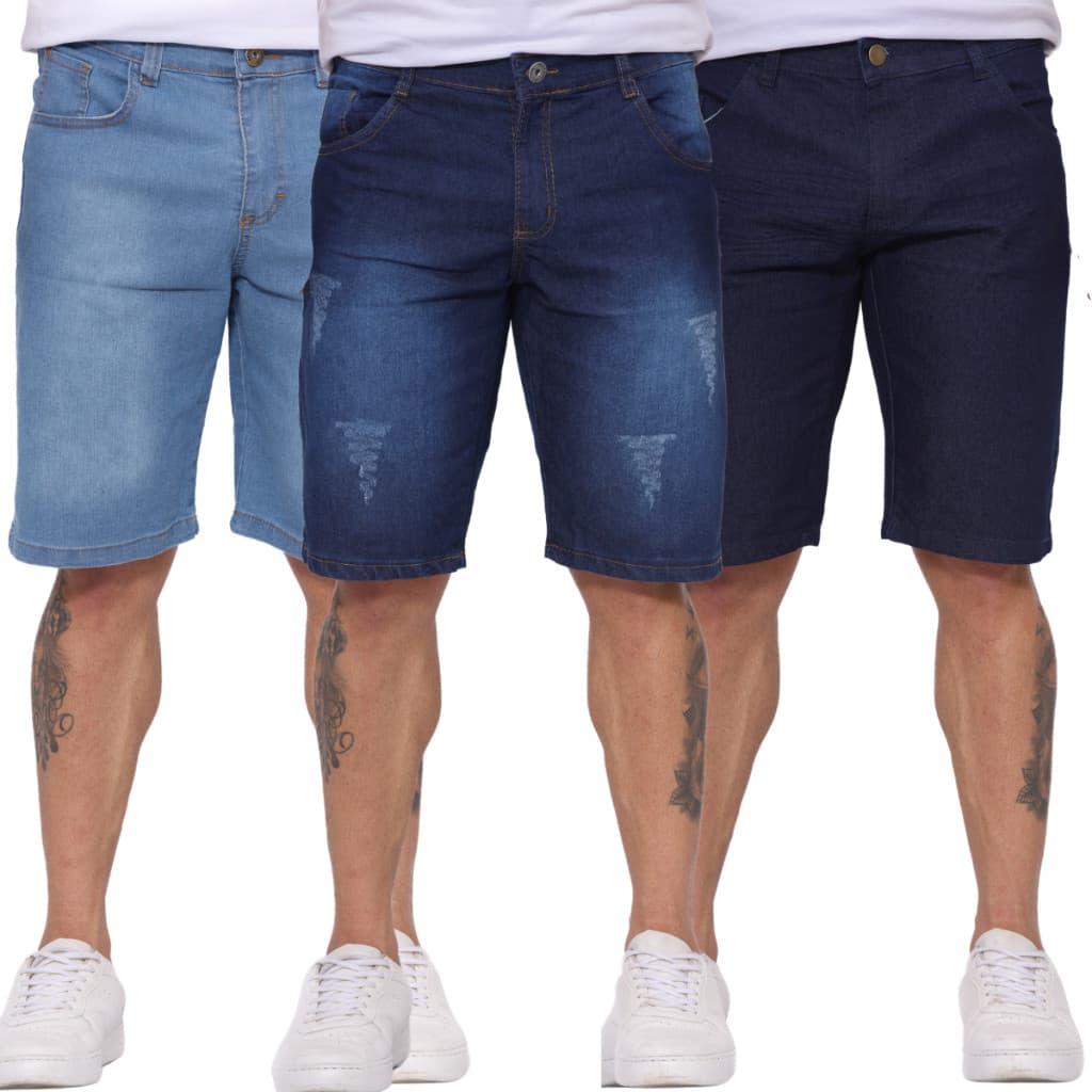 Kit até 3 Bermuda Masculina Plus Size Jeans Com lycra Slim SUPER OFERTA