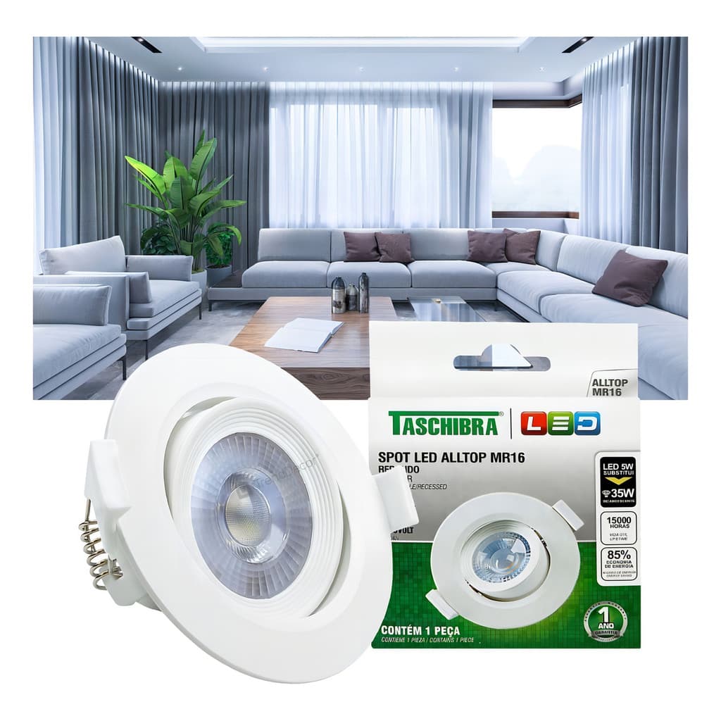 Spot Embutir Redondo Alltop Led 5w 6500k Taschibra 127/220v Luz Fria - 6500k