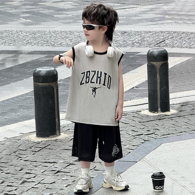 Trabalho médio roupas infantis meninos verão terno esportivo Casual colete Shorts terno de duas peças na moda * 43546