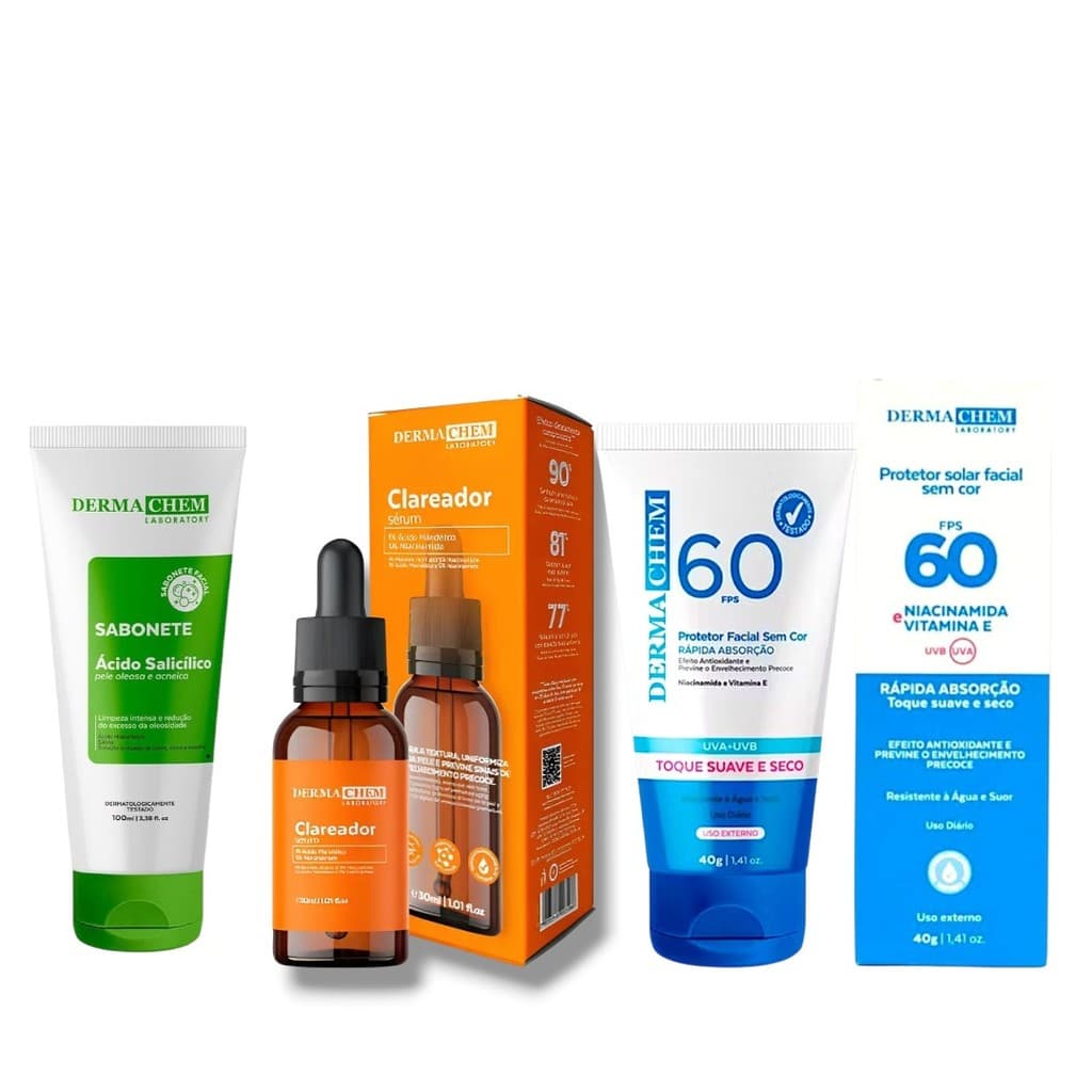 Kit 1 Sabonete Facial Ácido Salicílico1 Sérum Facial 1 Protetor Solar Facial FPS 60 Dermachem