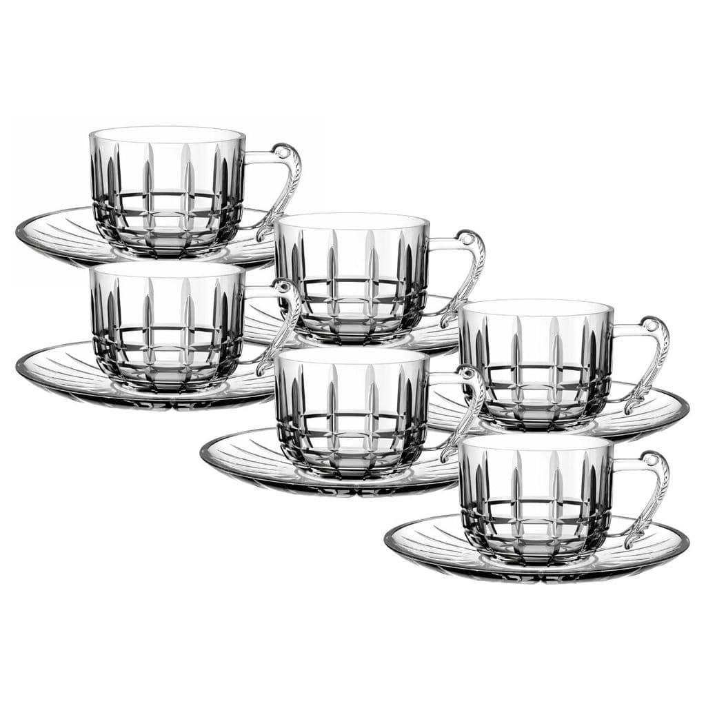 Jogo 6 Xicaras Vidro 230ml Para Café Com Pires