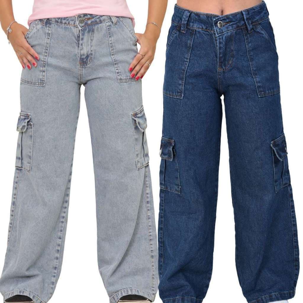 Kit 2 Calça Cargo Juvenil Menina Jeans e Marmorizada Tam 10 ao 16