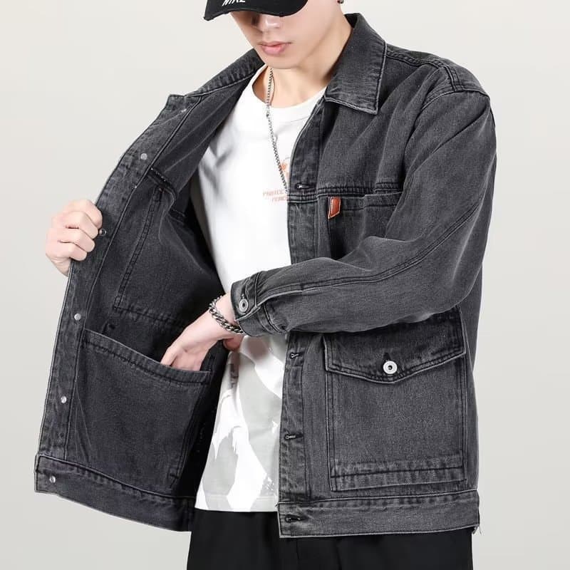 Jaqueta jeans masculina Street Wear primavera outono novo estilo solto tamanho grande Cardigan macacão jaqueta Multi-bol