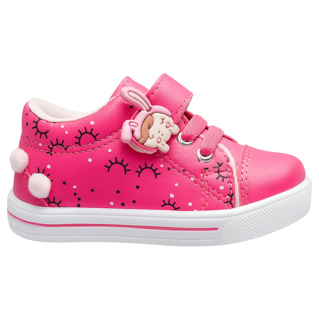Tênis Bebê Infantil Feminino Velcro Calce Fácil Confortável Leve Solado Macio Detalhe Fofo Casual