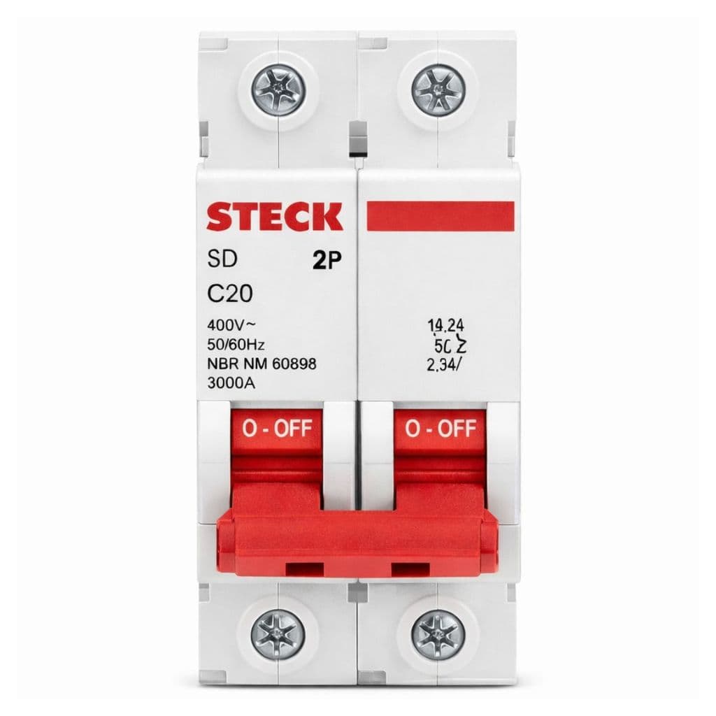 Disjuntor Din Bifasico Bipolar Duplo C 20A Steck Proteçao Eletrica Montagem Eficiente