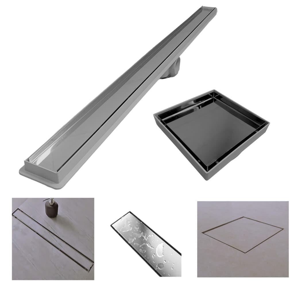 Kit Seca Box Linear 5x60 + Ralo 15x15 Inox 2 em 1 Invisível Oculto Base Cinza Banheiro