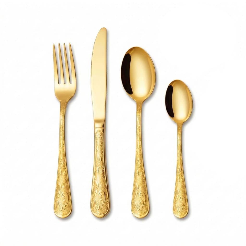 Conjunto de Talheres Inox Aço Inoxidável 410 Dourado Premium 24 Peças de Luxo Resistente à Corrosão Fácil de Limpar