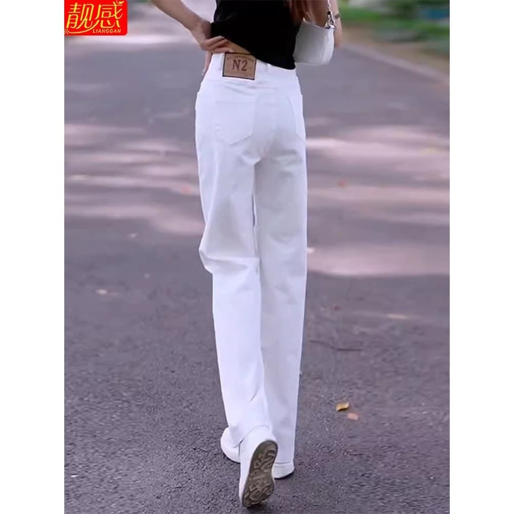 Branco puro algodão Jeans 2025 novo estilo feminino outono calças femininas estreitas calças retas primavera outono calç