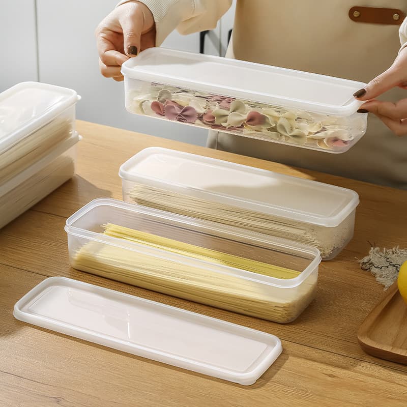 Novo estilo caixa de armazenamento de macarrão retangular plástico geladeira caixa de preservação de alimentos com tampa