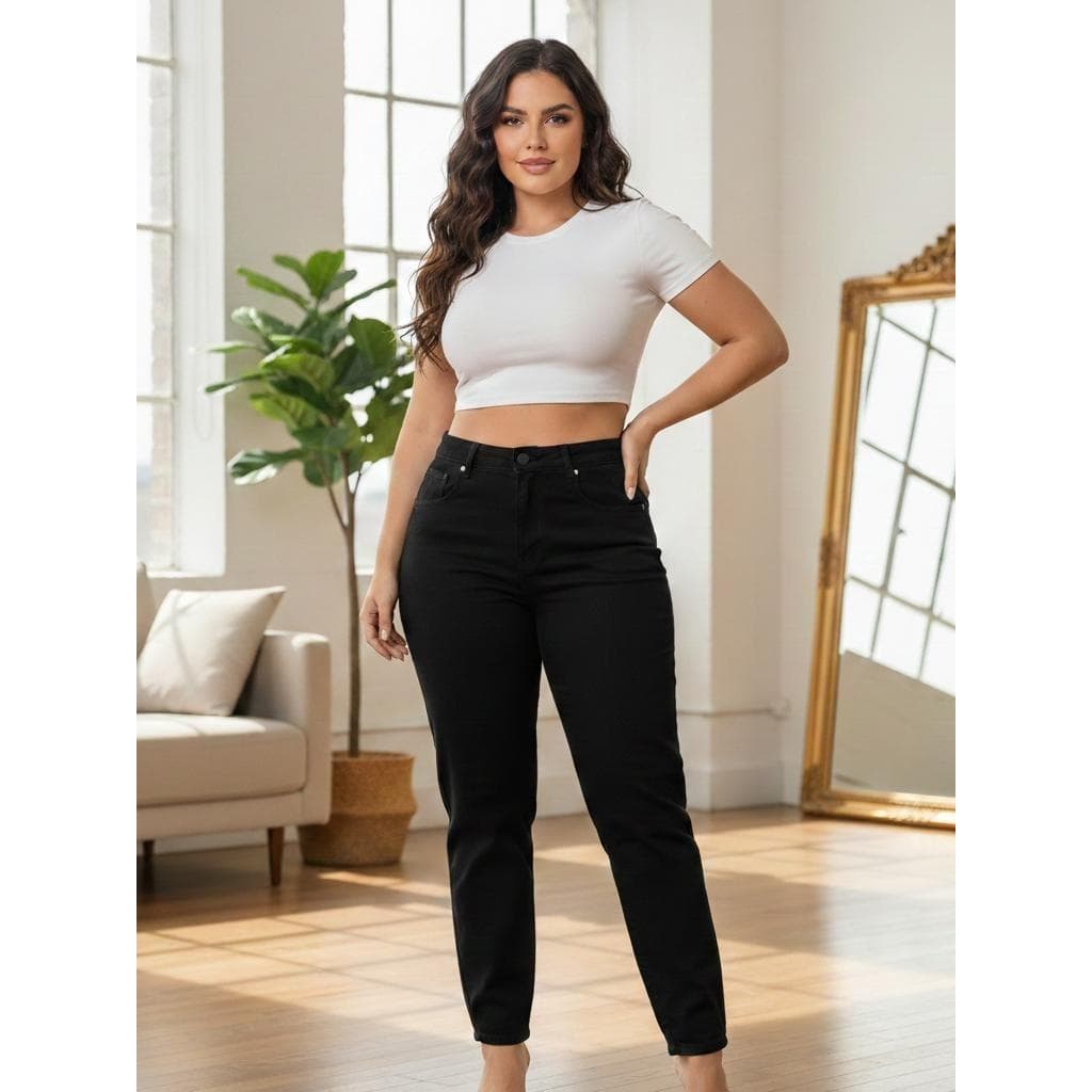 Calça Preta Jeans Mom Premium Modela O Corpo Feminino Modelo Premium