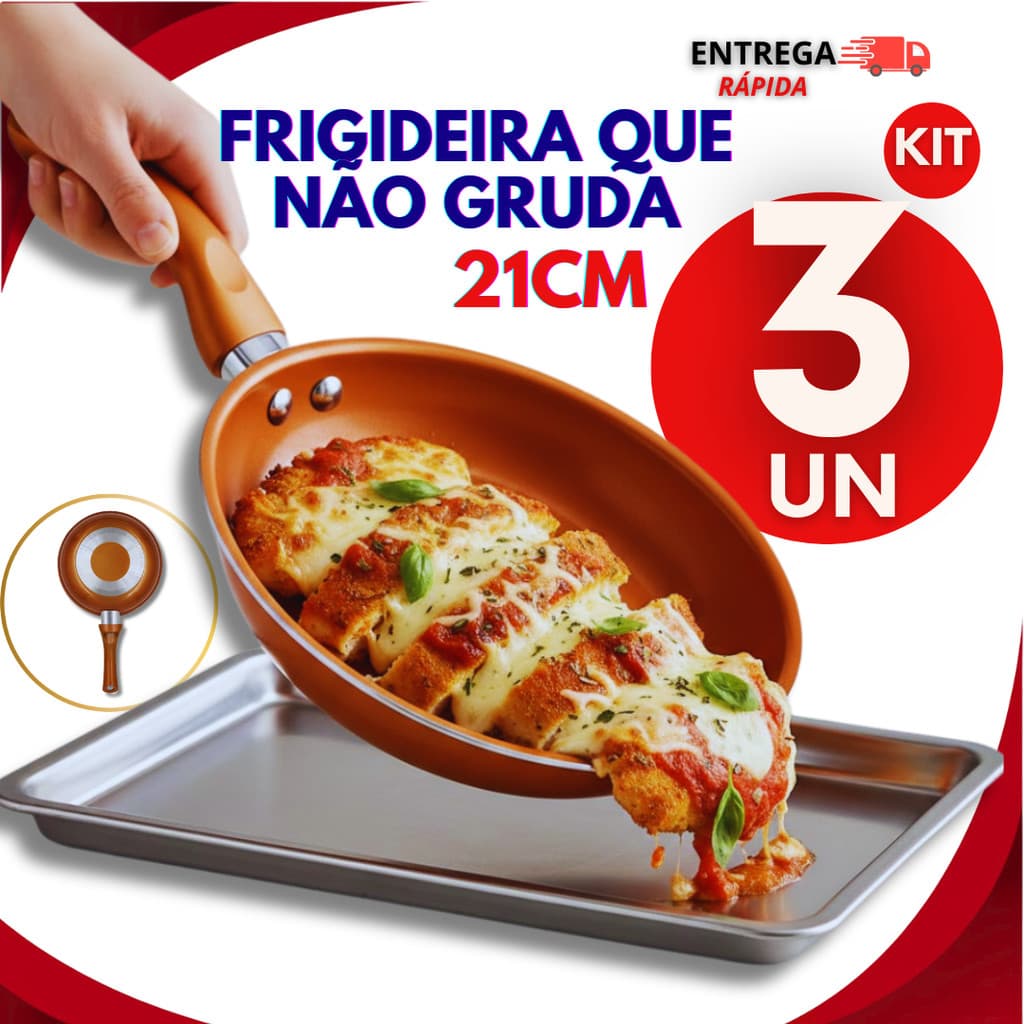 Jogo Kit Frigideiras 21cm Estilo Cobre Com Revestimento Antiaderente Cabo Antitérmico Frigideira