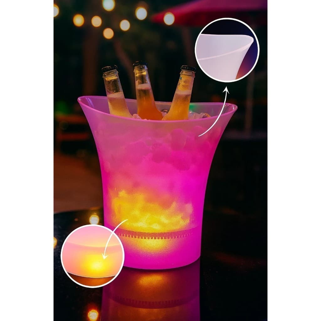 Balde Bebidas LED Cooler Caixa Som Branco Festa Reuniões Iluminação Gelo Bebida Achadinhos