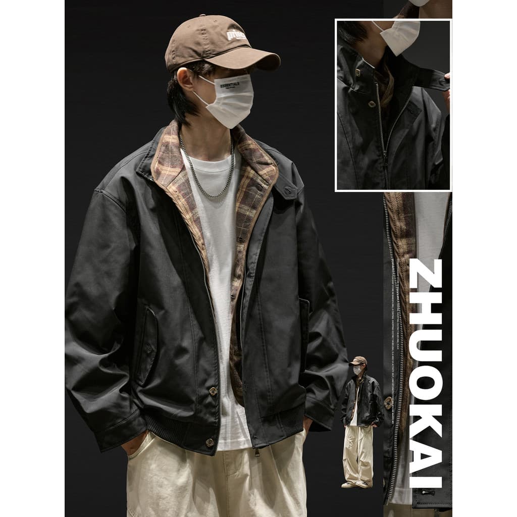 F falso jaqueta de duas peças masculina outono inverno americano Retro ferramentas inverno juventude boxy caixa curta ja