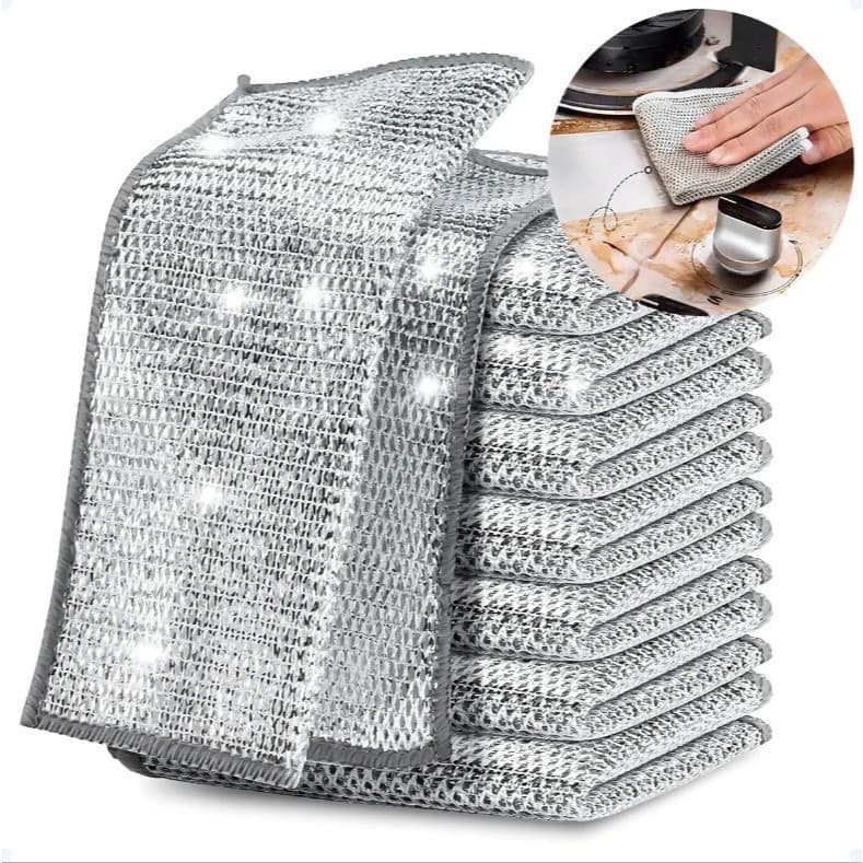 Kit 10 Panos Mágicos Limpeza Pesada Prateados Multiuso para Fogão, Pratos e Cozinha. - LOJA10