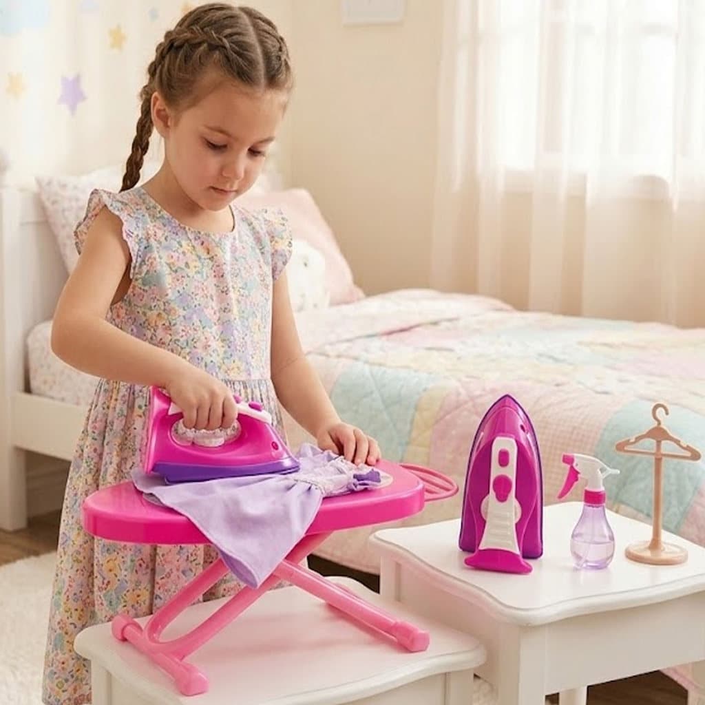 Kit Tabua Passar Ferro Menina Rosa Resistente Roupa Casinha