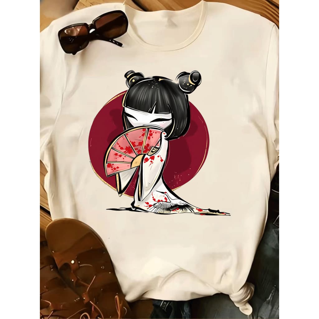 Camiseta retrô tema japones estampa personagem anime fofa estilo feminino
