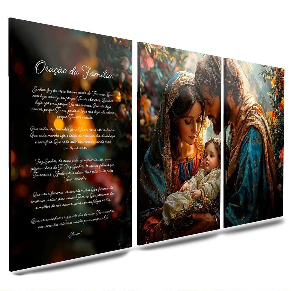 kit de quadros nascimento de Jesus Cristo a Sagrada Família Oração da Família 3 peças(ORAÇÃO DA FAMÍLIA)
