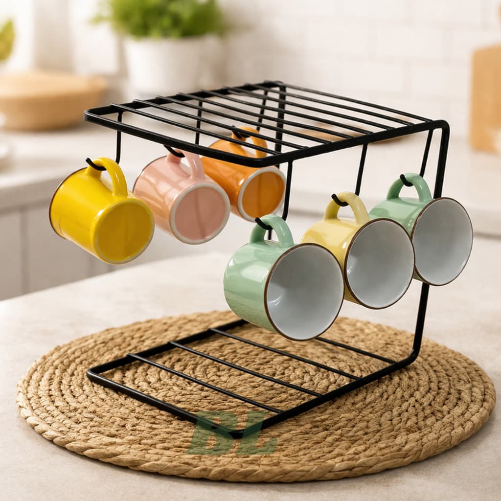 Suporte Organizador 6 Xicaras Canecas Alça em Metal Decoração Cozinha Cantinho do Café
