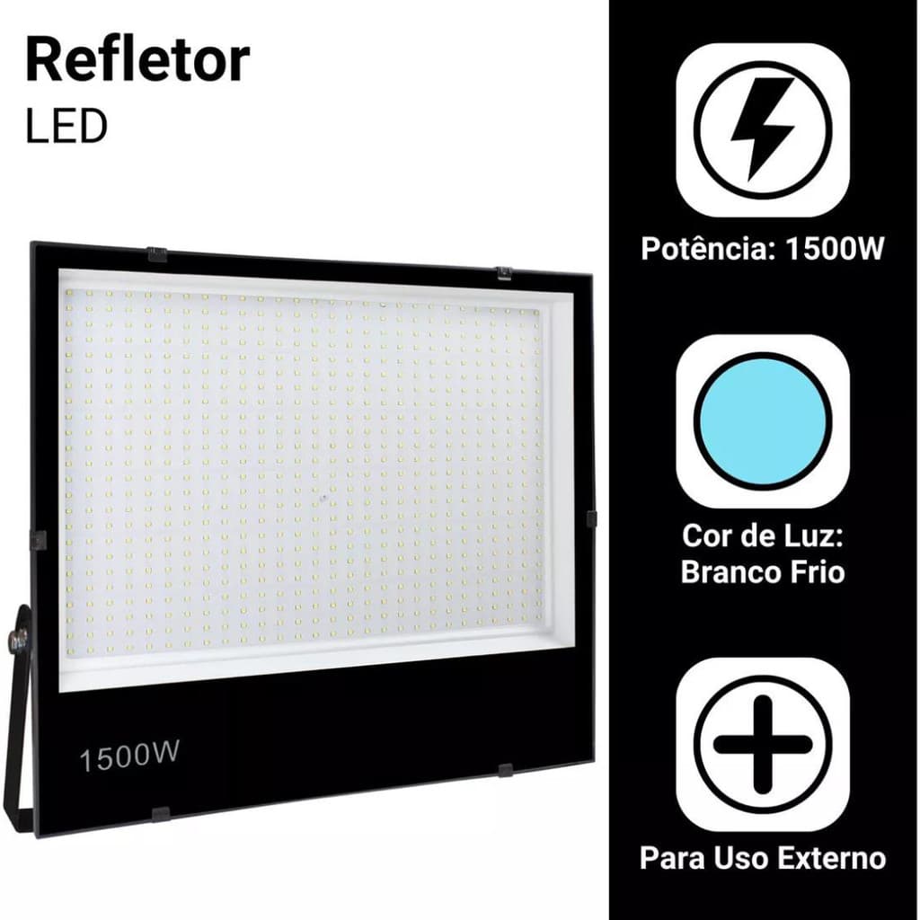 Refletor Holofote LED 1500W | Branco Frio IP66 Bivolt - Ecoboss