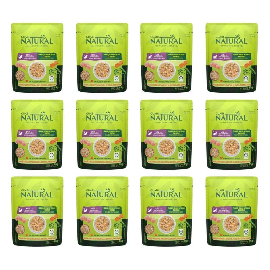 Kit 12 Sachês Guabi Natural Gato Frango Cereais Vegetais 85g