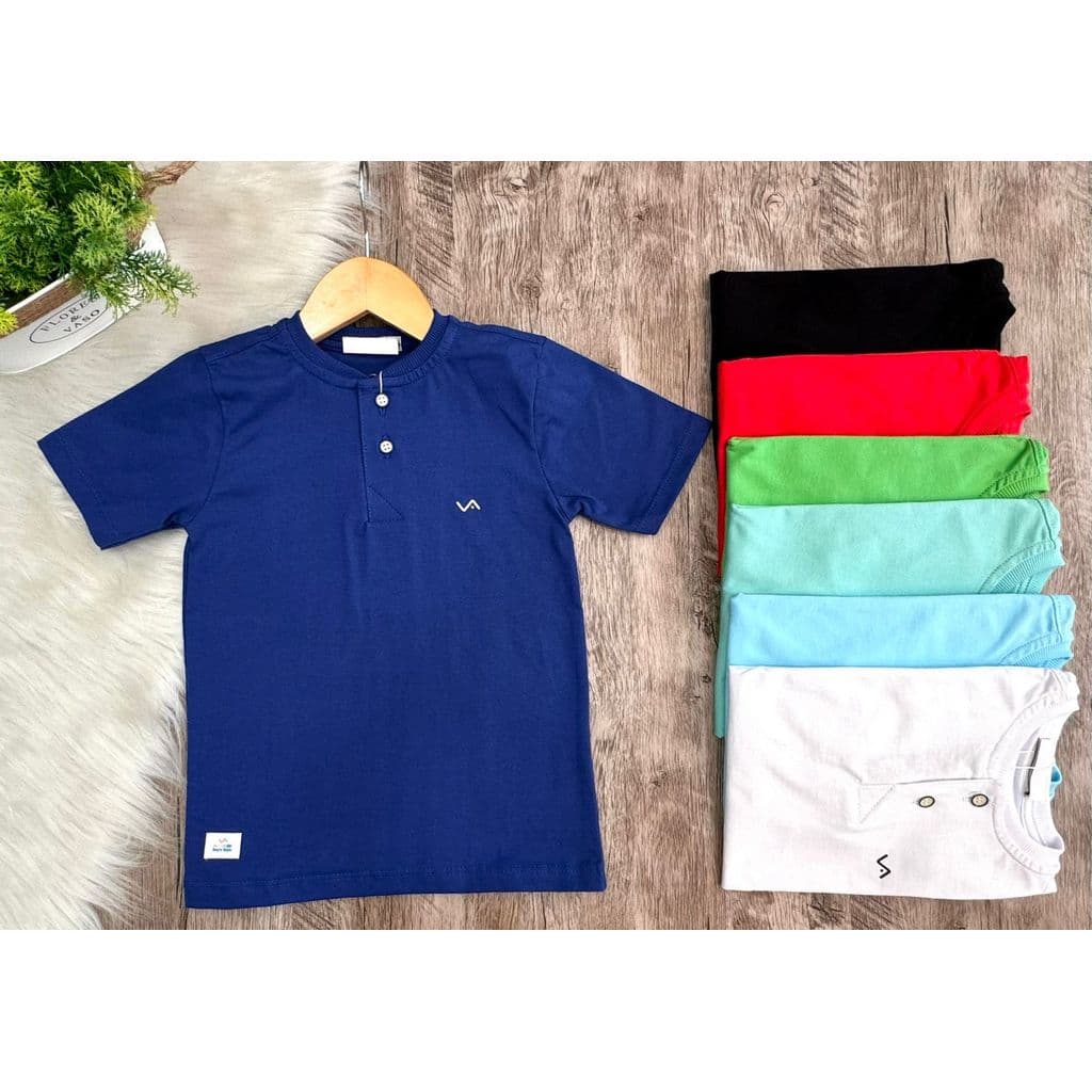 Camisa Gola Padre Infantil Menino Camiseta Portuguesa Slim Blusa Henley 100% Algodão 2 ao 16