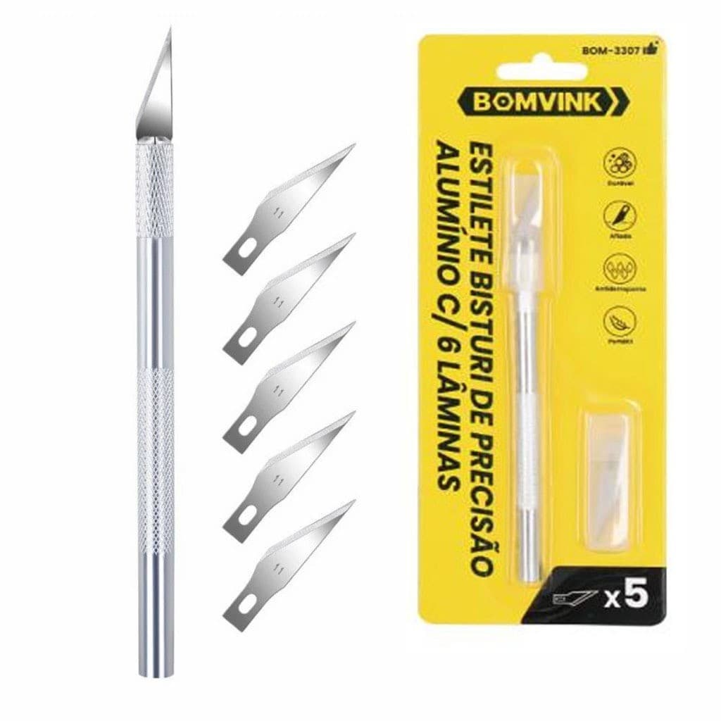 kit1/2 Estilete De Precisão Bisturi Alumínio Com 5 Laminas Para artesanato Arte Moderna Escupir