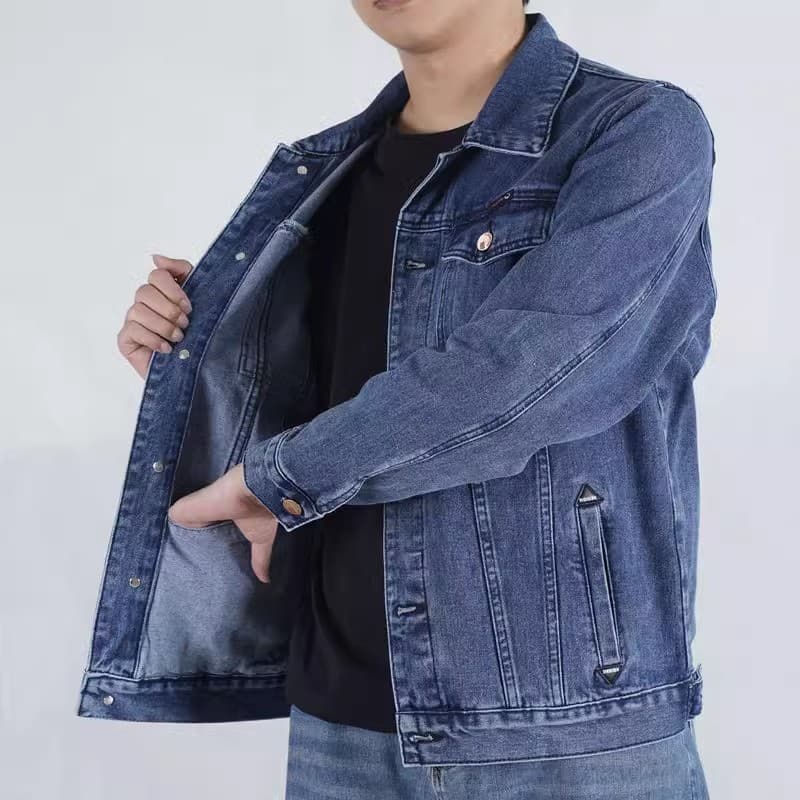 Jaqueta jeans masculina, jaqueta de algodão puro para soldagem, roupa de trabalho, lapela, resistente ao desgaste, resis