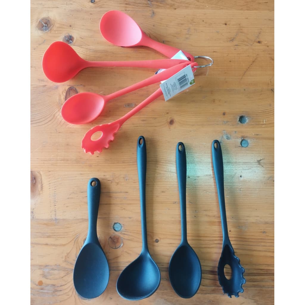 Kit Utensílios de Silicone – Colher de Arroz (Pequena e Grande), Concha e Pegador de Massa