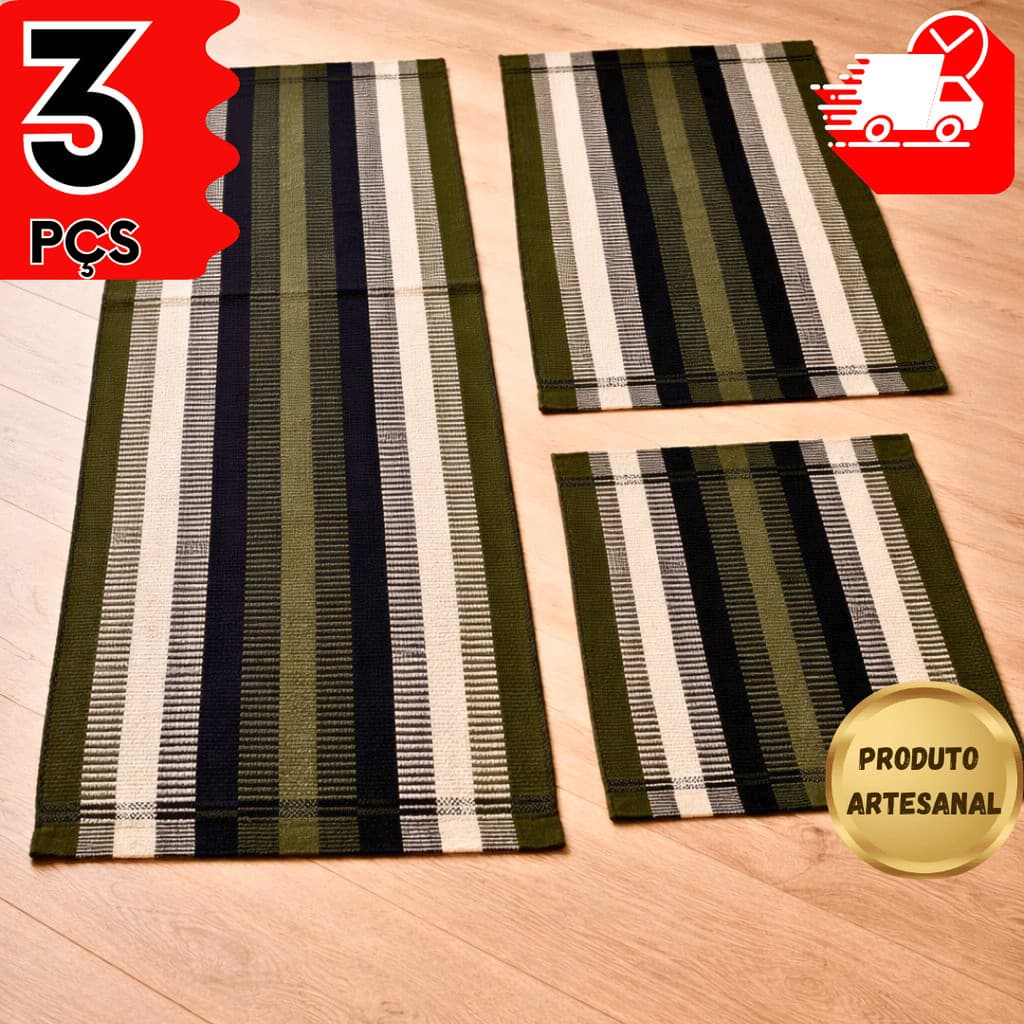 Kit Passadeira Para Cozinha Tapetes De Tear 3 Peças Decorativo