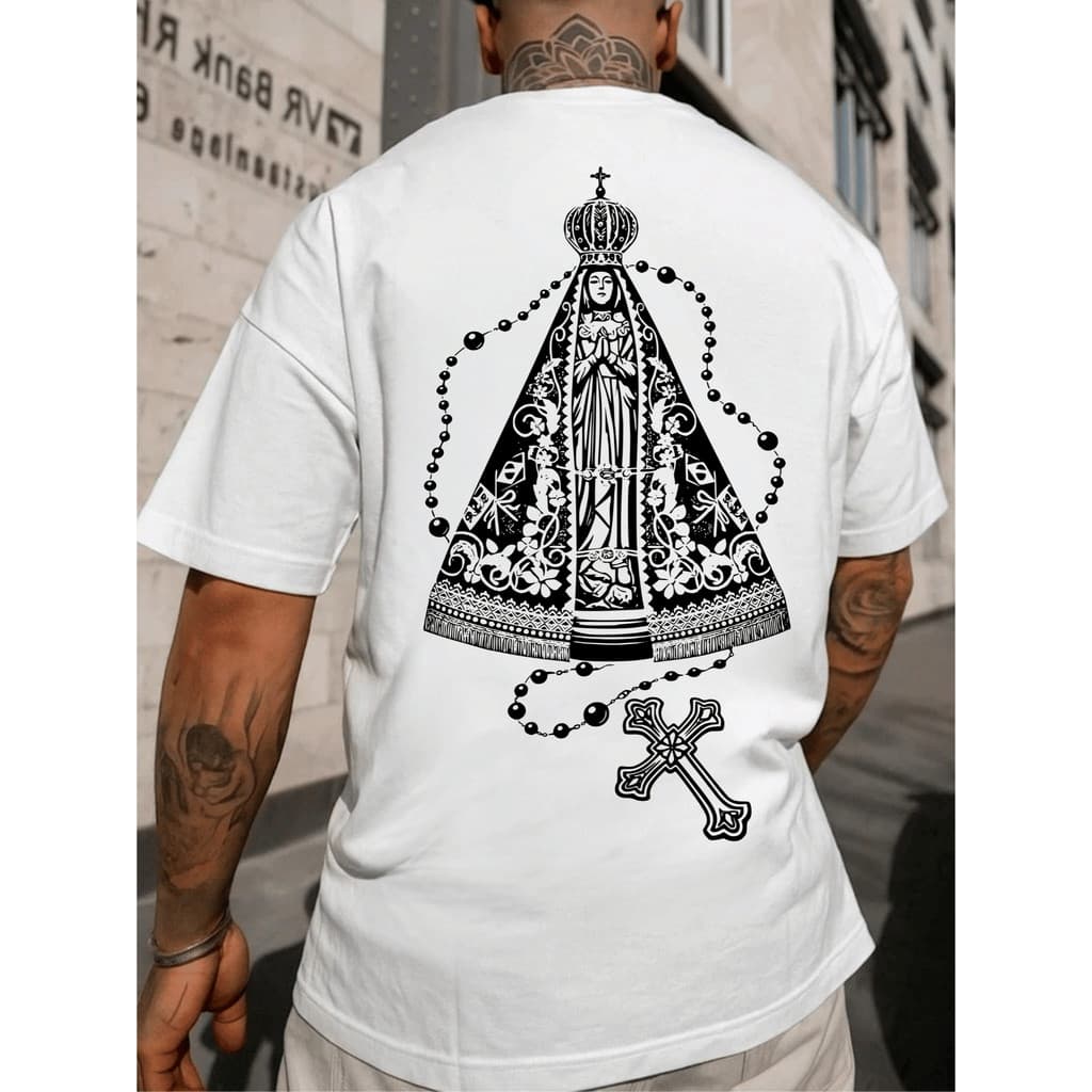 Camiseta Camisa Nossa Senhora Aparecida Terço Fé Malha 100% Algodão Manga Curta Unissex