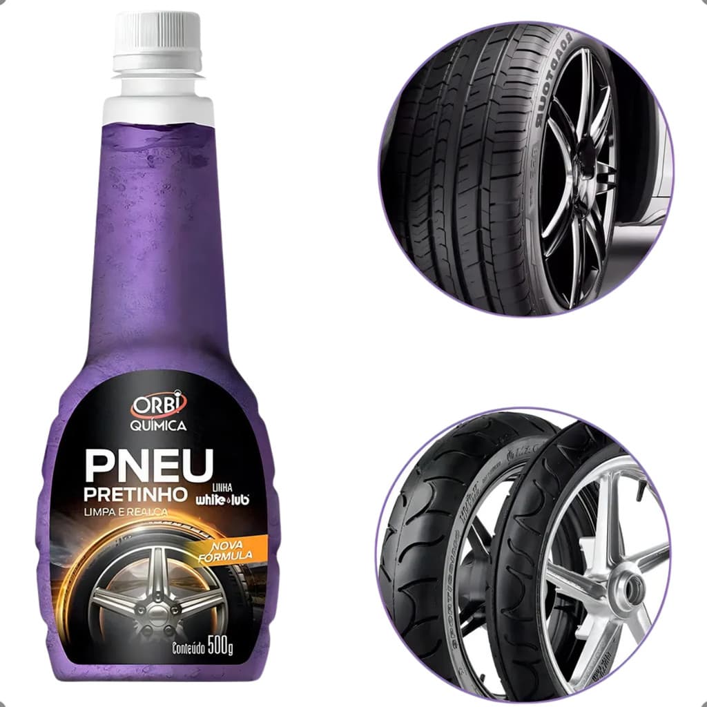 Pneu Pretinho Orbi Química 500g Limpa Pneus Borrachas Tapetes Para-choque Brilho Intenso