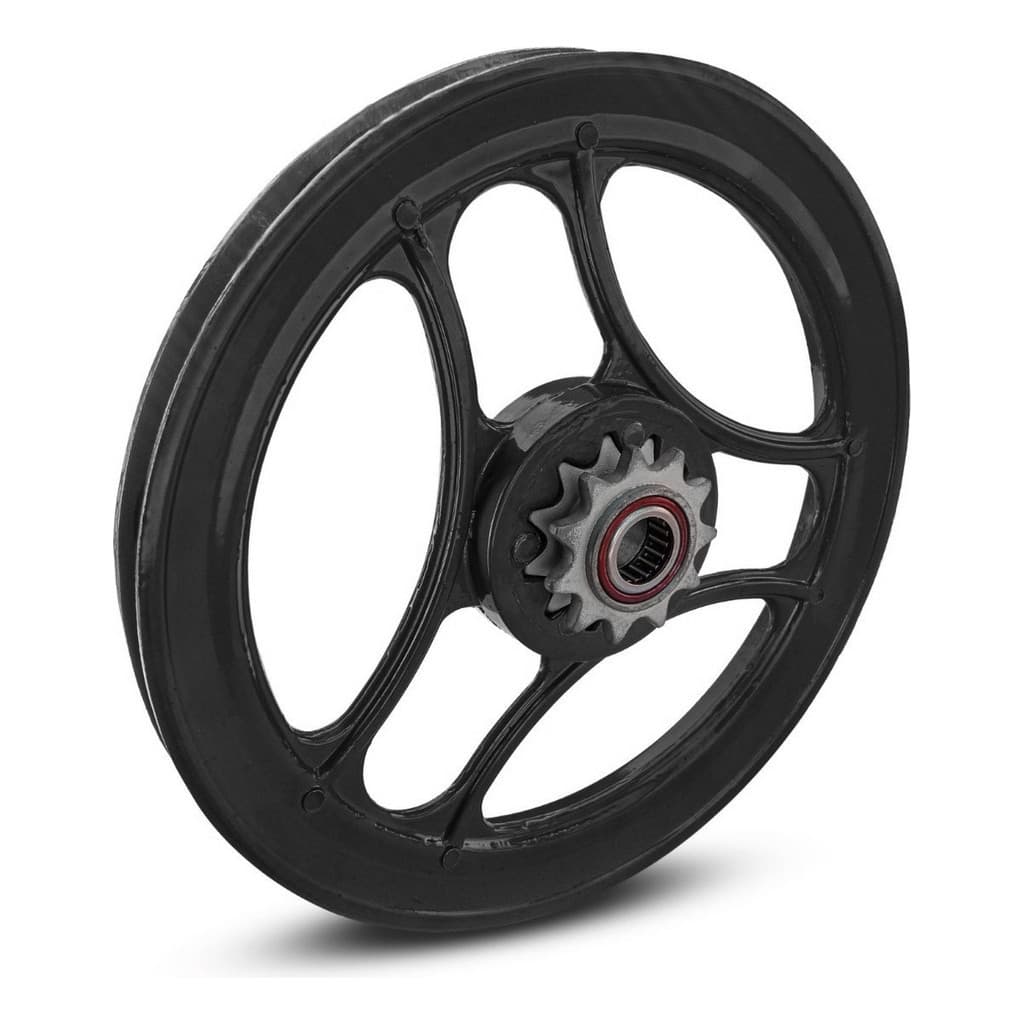 Kit Polia Ventilada Preta Com Rolamentos E Pinhão Para Bikelete Mobilete Moby 2t