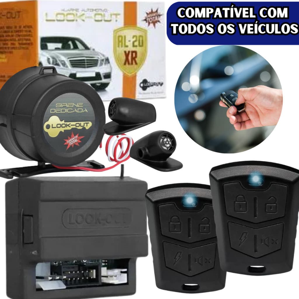 Kit Alarme Automotivo Veicular Carro Universal Travamento Corta Corrente Look out Al20XR