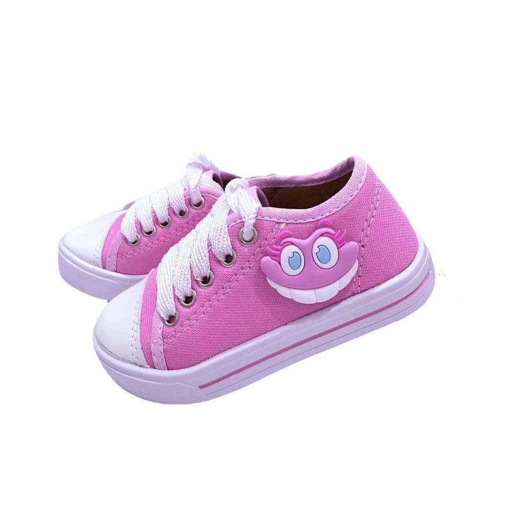 Tênis Infantil Menina Rosa com Aplique Cartoon Moda Kids Dia a Dia