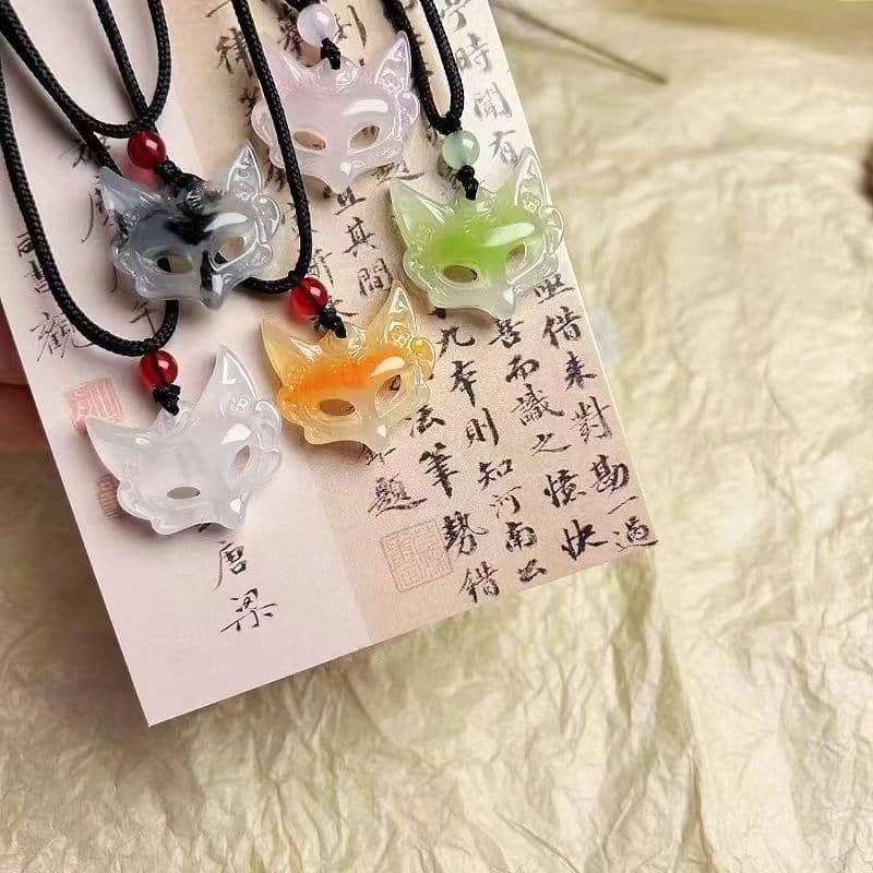 Colar de máscara de raposa estilo chinês estética raposa pingente bonito inteligente masculino feminino tecido casais na