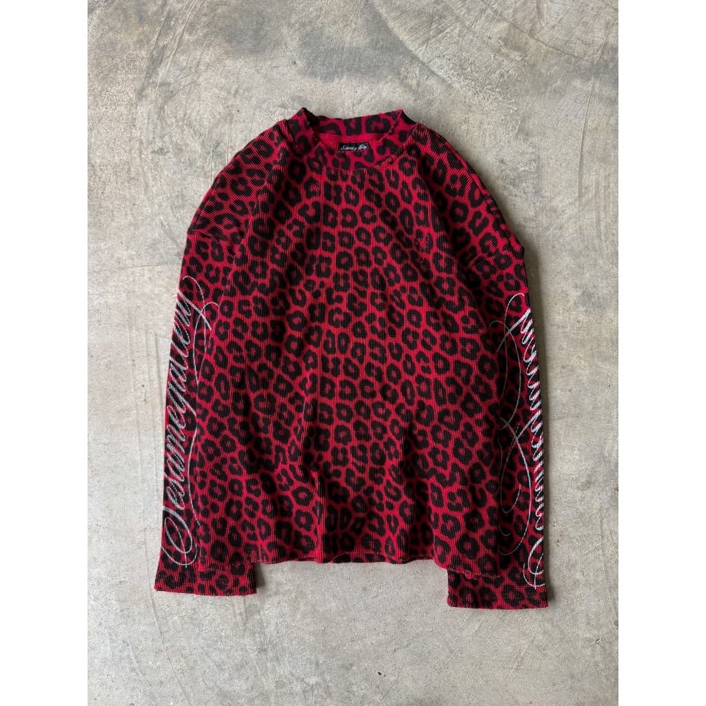 Americano Retro High Street Leopardo Impressão Em Torno Do Pescoço Manga Comprida Camiseta Harajuku Y2k Moda Tendência C