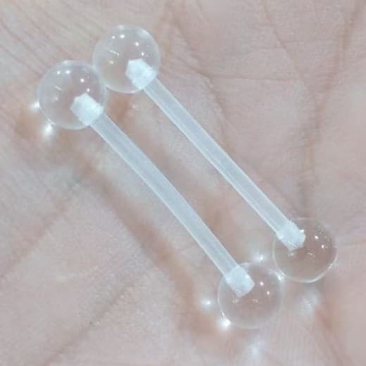 piercing lingua incolor 19mm silicone transparente kit 2 unidades flexível bolinha