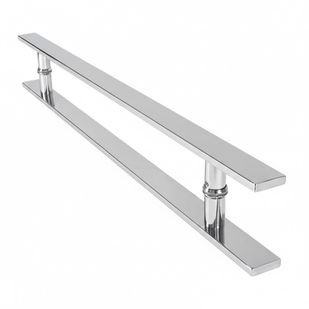 Puxador Duplo Porta Portão Blindex Alumínio Pivotante Aço Inox 80cm Chato