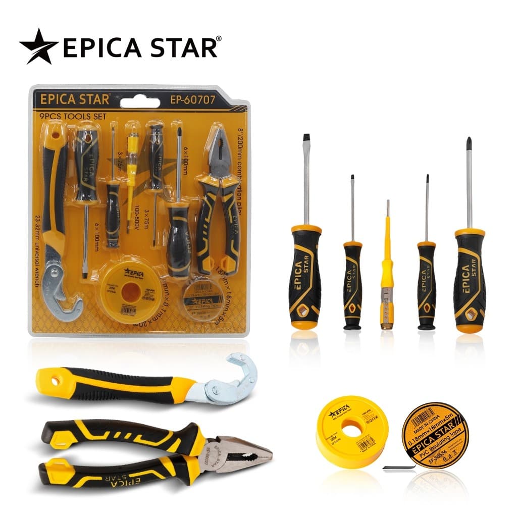 Kit Ferramentas 9 Peças Profissional | Chave Fenda + Alicate + Inglesa