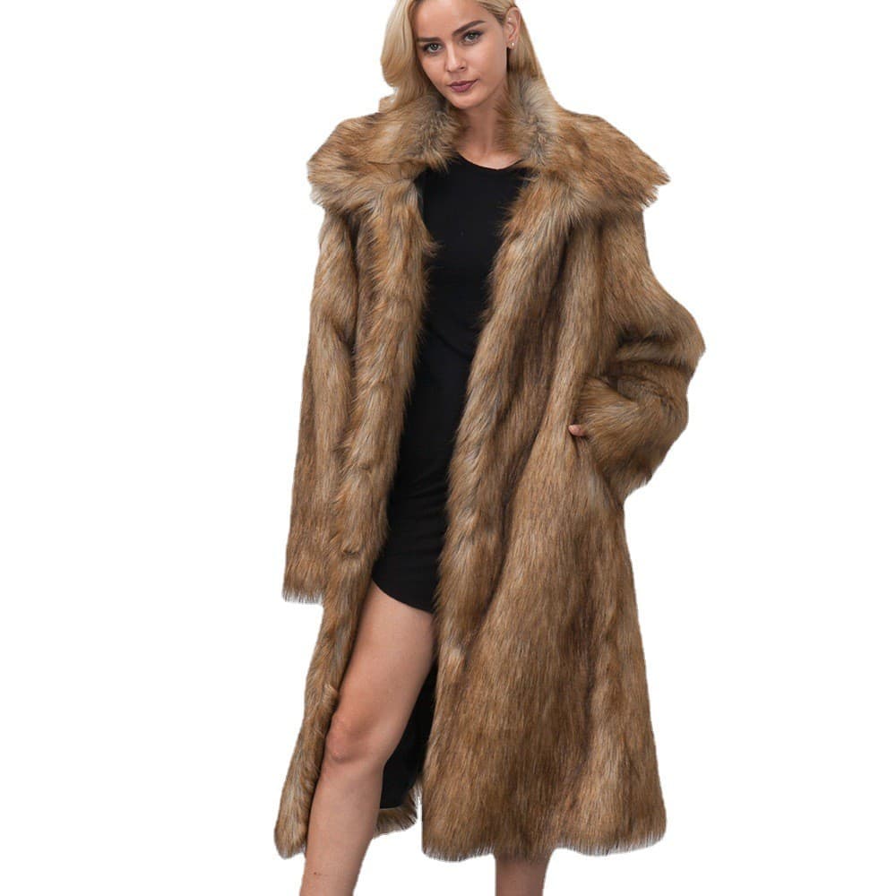 Moda gola quadrada estilo longo pele do falso jaqueta feminina outono inverno novo estilo longo casaco jaqueta feminina