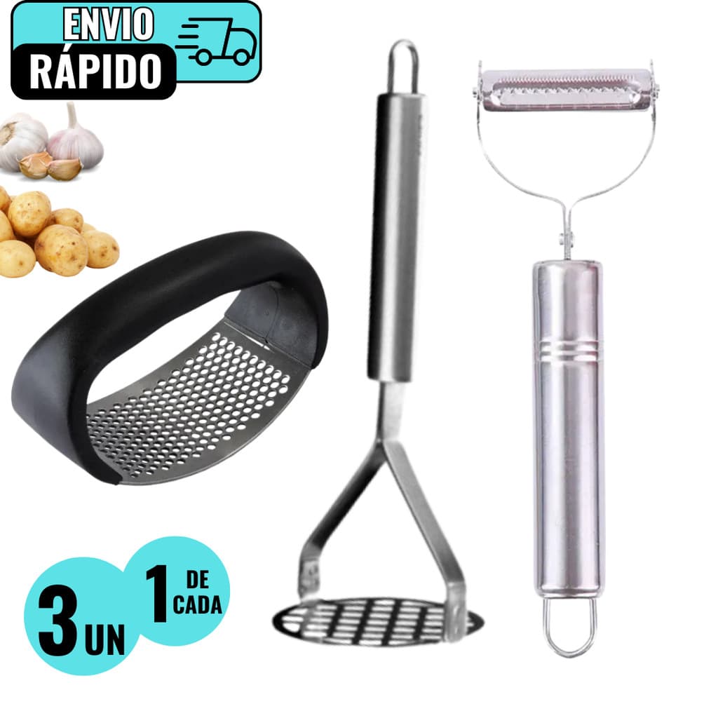 Kit Cozinha Amassador De Batata Amassador De Alho Descascador De Legume Em Aço Inox Para Cozinheiros