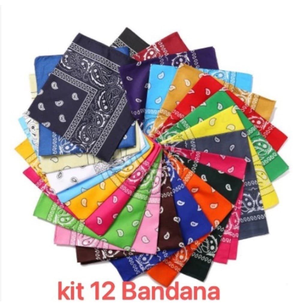 Kit 12 Bandana Lenço Estampada - Moda Rock - Varias Cores moda
