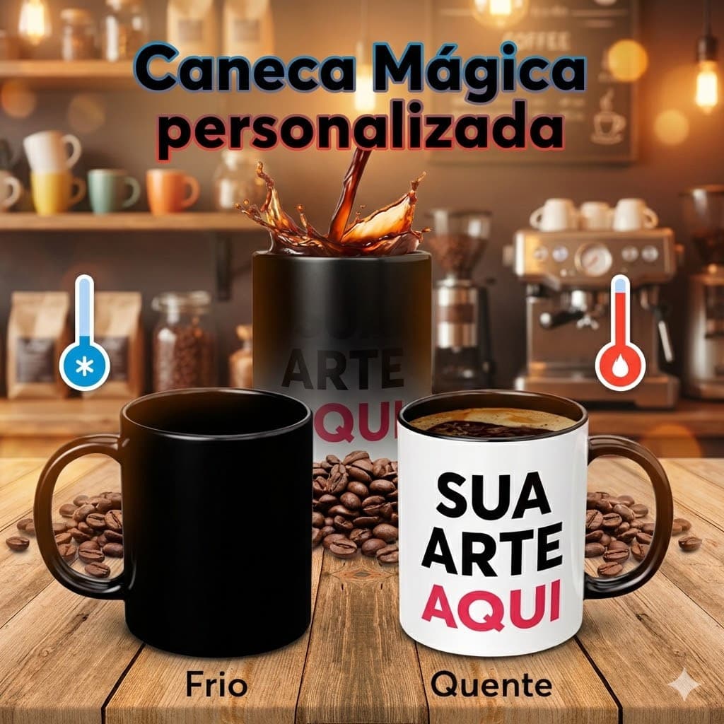 Caneca Mágica Cerâmica  Personalizada Com Sua Foto Ou Arte